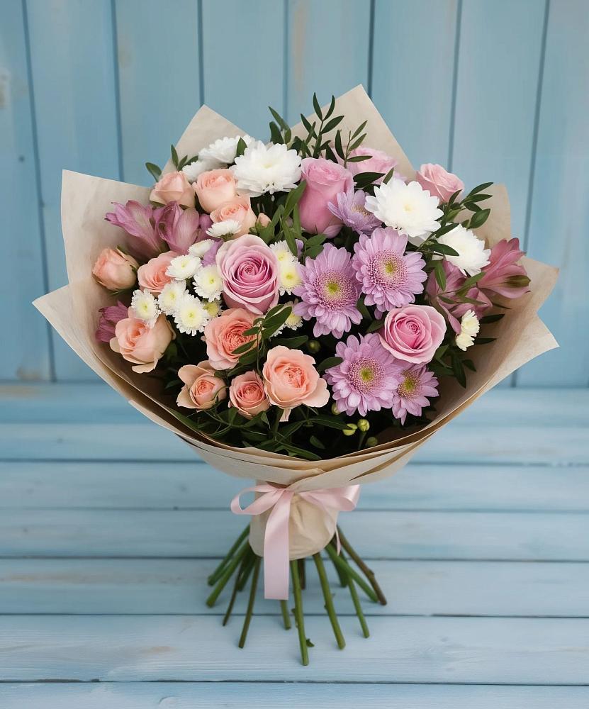 Букет цветов из: Хризантемы, Розы и Альстромерии в Льялово