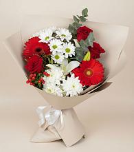 Букет цветов из:  Розы, Хризантемы, Герберы и Лилии #REPLACE_PRED# Льялово
