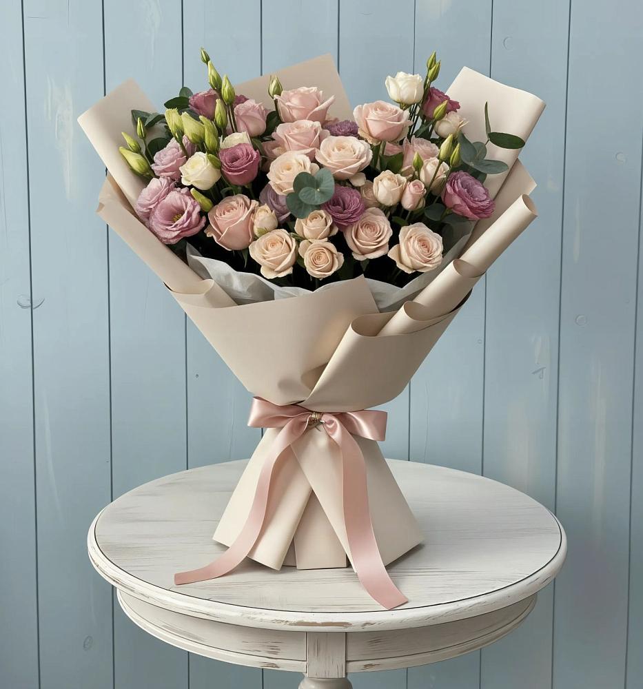 Букет цветов из: Розы и Лизиантусы в Льялово