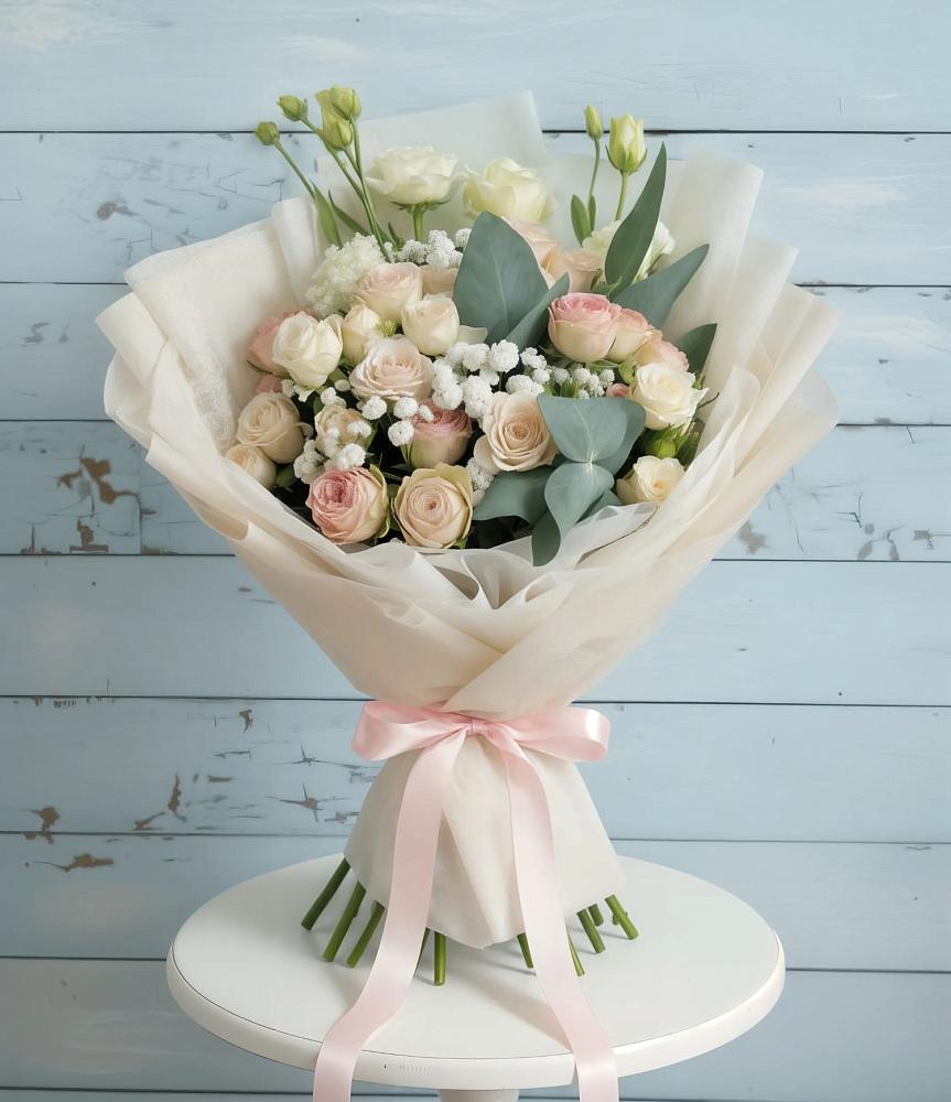 Букет цветов из: Розы и Лизиантусы в Льялово